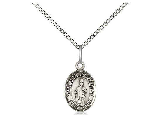 Sterling Silver St Augustine of Hippo Pendant on a 24 inch Light Rhodium Heavy Curb Chain