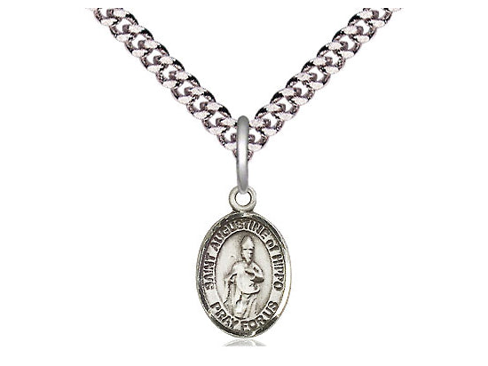 Sterling Silver St Augustine of Hippo Pendant on a 24 inch Light Rhodium Heavy Curb Chain