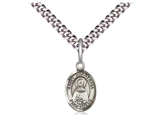 Sterling Silver St Anastasia Pendant on a 24 inch Light Rhodium Heavy Curb Chain