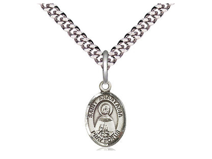 Sterling Silver St Anastasia Pendant on a 24 inch Light Rhodium Heavy Curb Chain