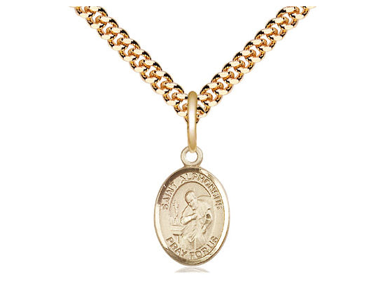 14kt Gold Filled St. Alphonsus Pendant on a 24 inch Gold Plate Heavy Curb Chain