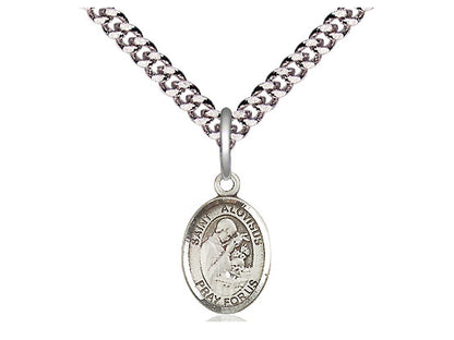 Sterling Silver St Aloysius Gonzaga Pendant on a 24 inch Light Rhodium Heavy Curb Chain.