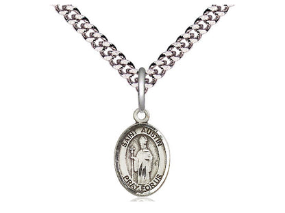 Sterling Silver St. Austin Pendant on a 24 inch Light Rhodium Heavy Curb Chain