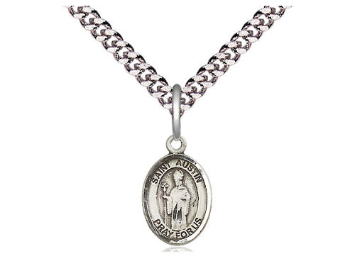 Colgante Sterling Silver St Austin en una cadena de acera pesada de rodio ligero de 24 pulgadas.