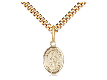 14kt Gold Filled St Angela Merici Pendant on a 24 inch Gold Plate Heavy Curb Chain.