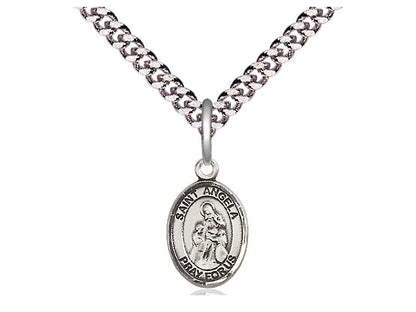 Sterling Silver St Angela Merici Pendant on a 24 inch Light Rhodium Heavy Curb Chain.