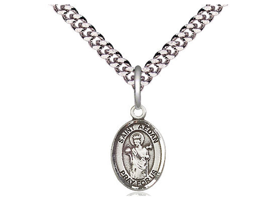 Sterling Silver St. Aedan of Ferns Pendant on a 24 inch Light Rhodium Heavy Curb Chain