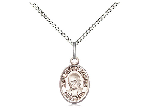 Colgante Sterling Silver St Arnold Janssen en una cadena de acera pesada de rodio ligero de 24 pulgadas.