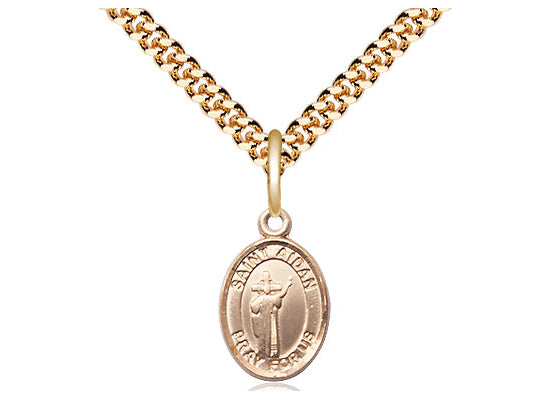 14kt Gold Filled St. Aidan of Lindesfarne Pendant on a 24 inch Gold Plate Heavy Curb Chain