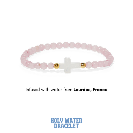 LOURDES Holy Water Rose Quartz Cross Bracelet