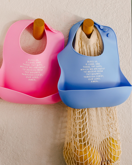 Meal Blessing Silicone Bib: Powder Blue