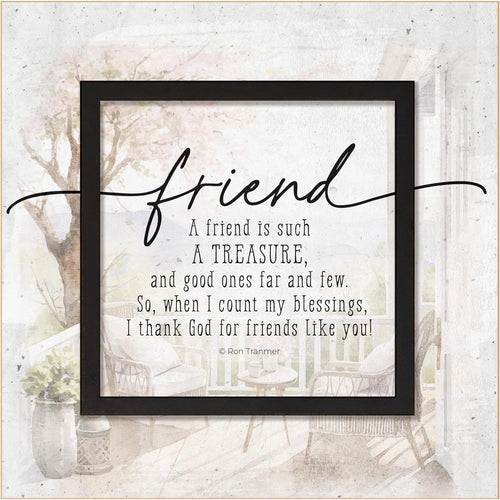 6" x 6" wood plaque with framed "A friend is such A Treasure" inspirational quote for desk or wall display