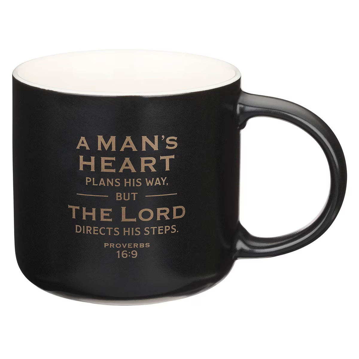 A Man's Heart Black Ceramic Coffee Mug - Proverbs 16:9