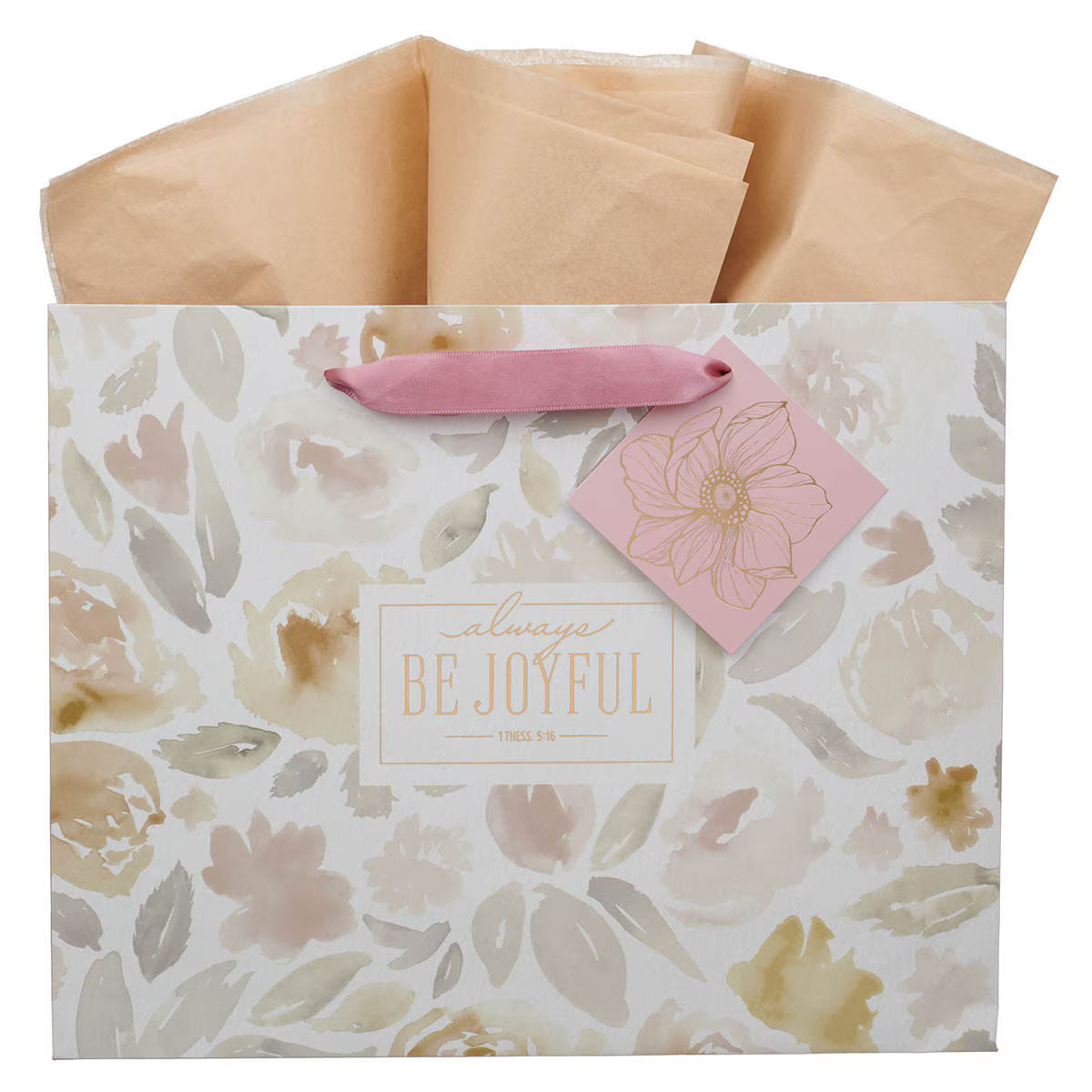 Always Be Joyful Dusty Mauve Large Landscape Gift Bag - 1 Thessalonians 5:16