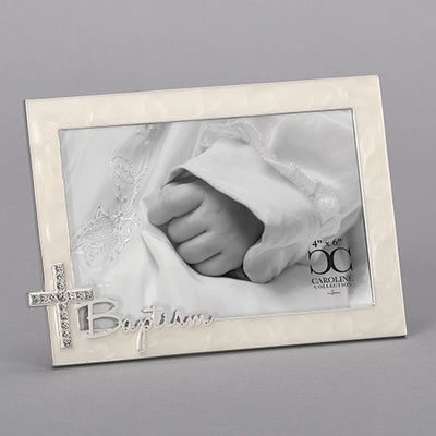 Baptism Picture Frame with Rhinestone Cross (4 x 6