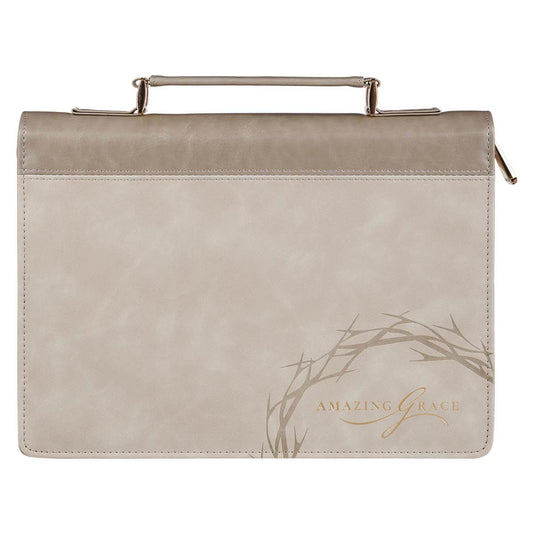 Amazing Grace Taupe Crown of Thorns Faux Leather Fashion Bible Cover - Isaiah 53:5 Large