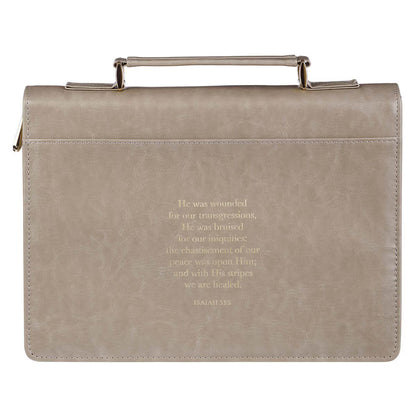 Amazing Grace Taupe Crown of Thorns Faux Leather Fashion Bible Cover - Isaiah 53:5 Large