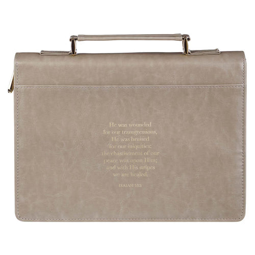 Amazing Grace Taupe Crown of Thorns Faux Leather Fashion Bible Cover - Isaiah 53:5 Medium