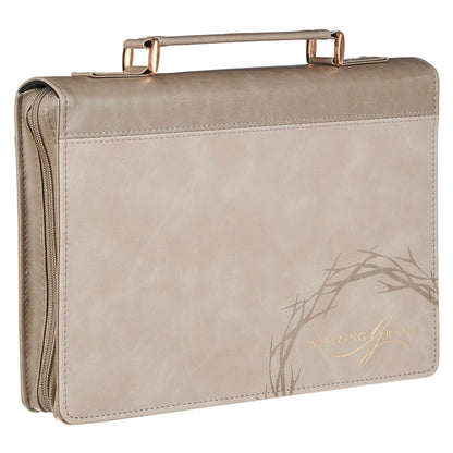 Amazing Grace Taupe Crown of Thorns Faux Leather Fashion Bible Cover - Isaiah 53:5 Large