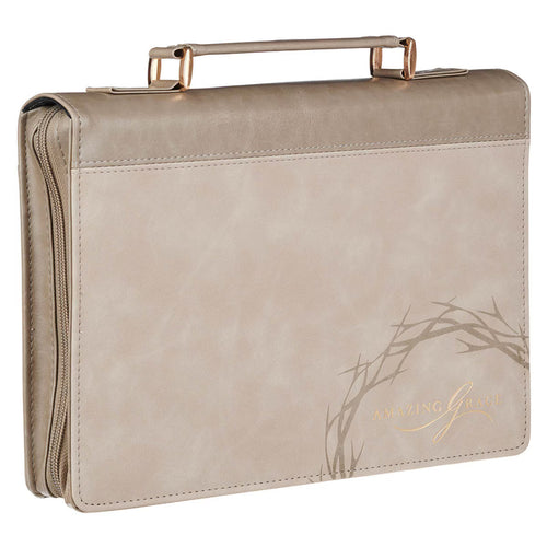 Amazing Grace Taupe Crown of Thorns Faux Leather Fashion Bible Cover - Isaiah 53:5 Medium