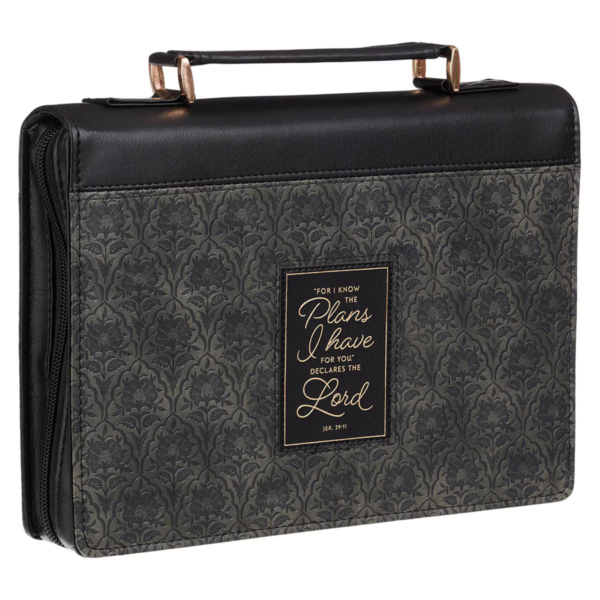 I Know the Plans Black Floral Faux Leather Fashion Bible Cover - Jeremiah 29:11 Medium