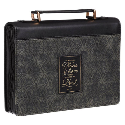 I Know the Plans Black Floral Faux Leather Fashion Bible Cover - Jeremiah 29:11 Medium
