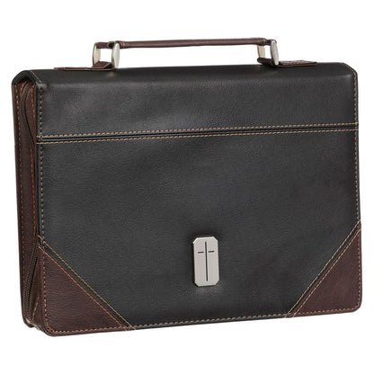 Pursue Righteousness Black and Walnut Brown Faux Leather Classic Bible Cover - 1 Timothy 6:11 Medium