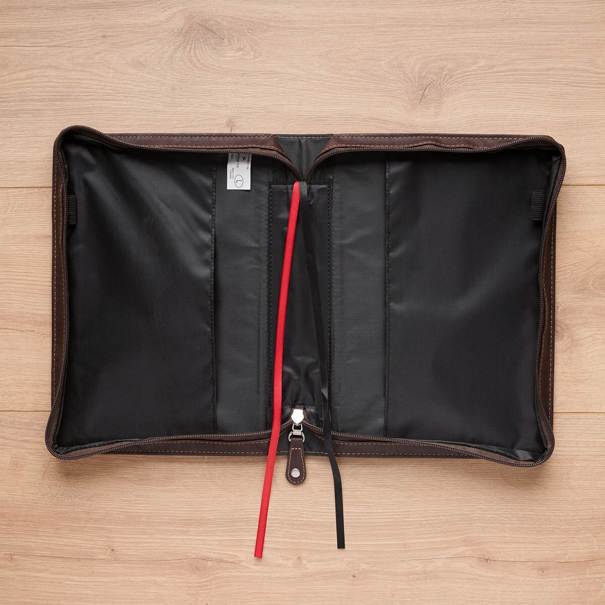 Pursue Righteousness Black and Walnut Brown Faux Leather Classic Bible Cover - 1 Timothy 6:11 Medium