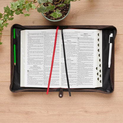 Pursue Righteousness Black and Walnut Brown Faux Leather Classic Bible Cover - 1 Timothy 6:11 Medium