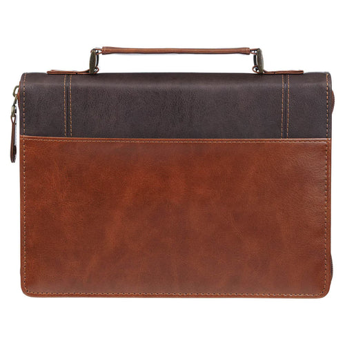 Stand Firm Espresso and Honey-brown Faux Leather Classic Bible Cover - 1 Corinthians 16:13 Large