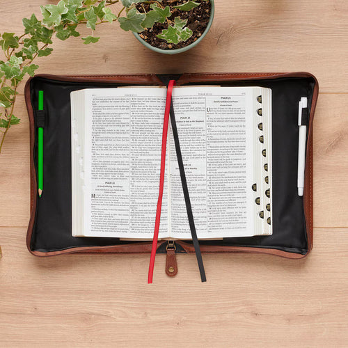 Stand Firm Espresso and Honey-brown Faux Leather Classic Bible Cover - 1 Corinthians 16:13 Medium