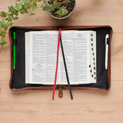 Stand Firm Espresso and Honey-brown Faux Leather Classic Bible Cover - 1 Corinthians 16:13 Large