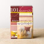 Decorative box of 101 favorite Bible verses for women with soft color palette and script font on sturdy lid