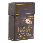 Black box labeled "Promises From God for Every Man" with gold trim and decorative emblem on top and sides