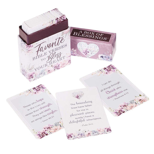 Box of Blessings with Favorite Bible Verses cards featuring floral designs and inspirational scripture quotes