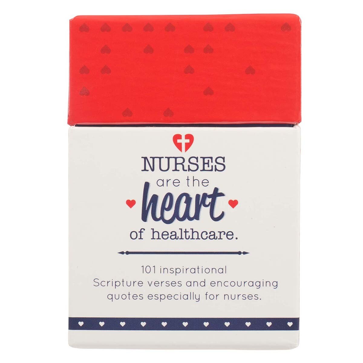 Box of Blessings with 101 inspirational scripture verses and quotes for nurses, white and red decorative packaging