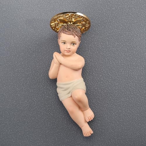 3 7/8" Advent Infant Jesus figurine with detailed hand-painted resin and radiant gold halo, showing serene expression