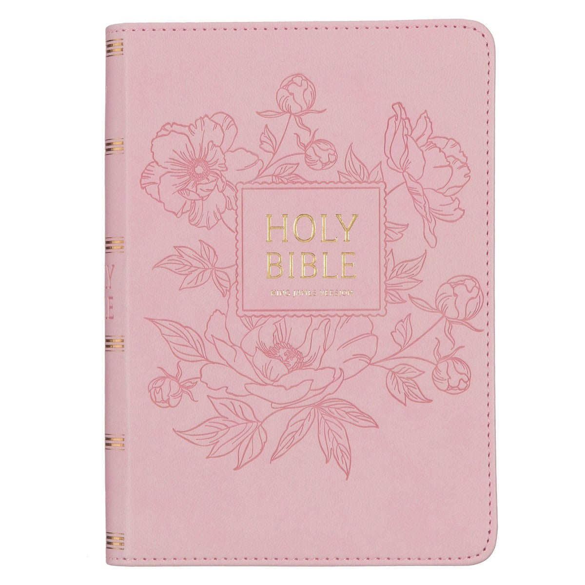 Ballet Pink compact King James Version Bible with large print, floral embossed cover, and gold foil Holy Bible text
