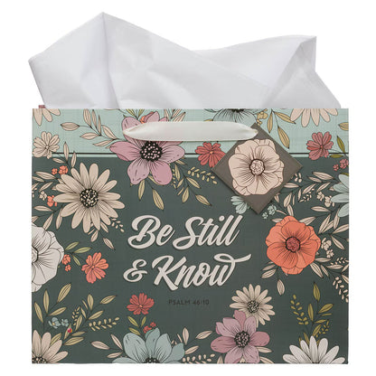 Be Still Teal Botanical Large Landscape Gift Bag - Psalm 46:10