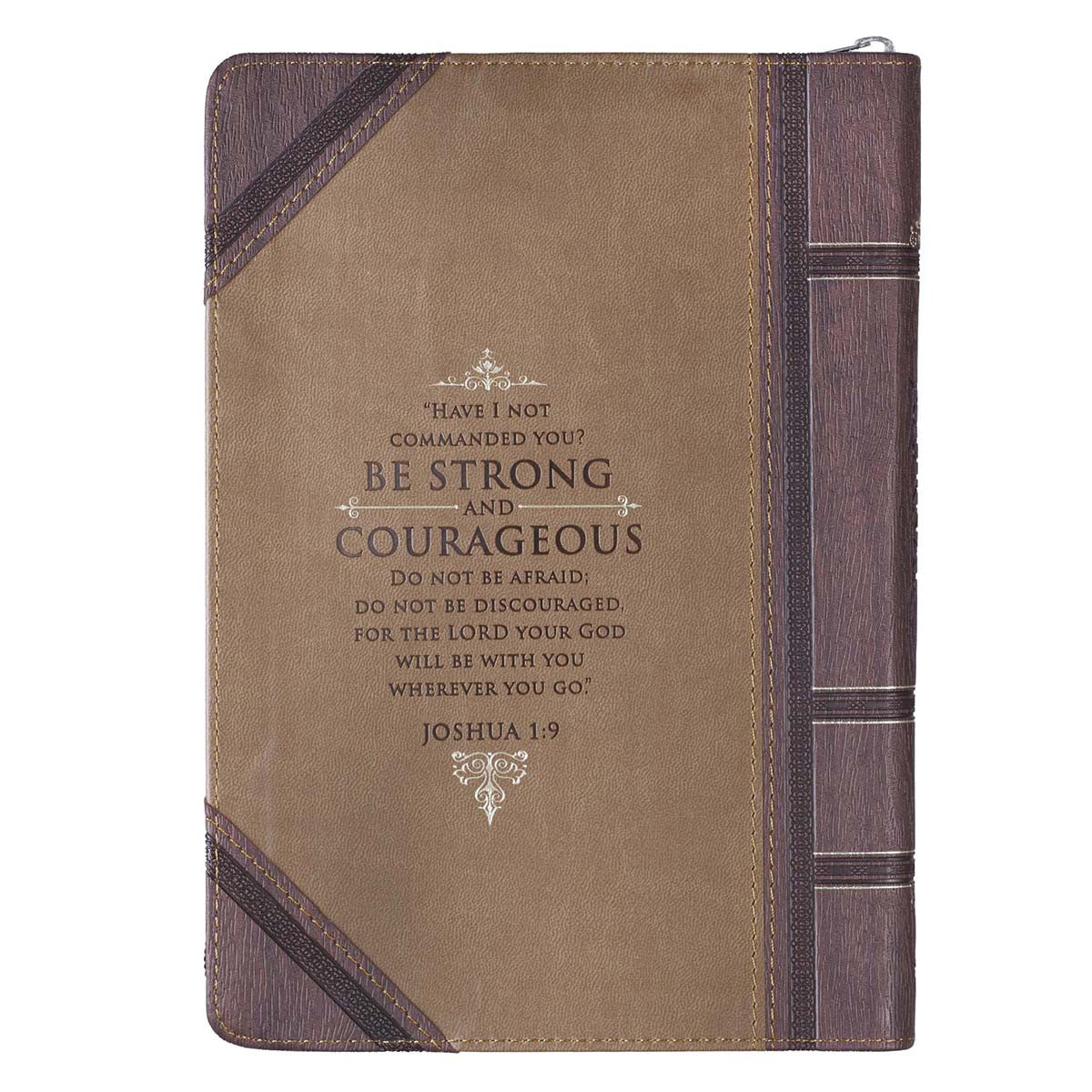 Be Strong and Courageous Faux Leather Journal with Zipper - Unique Catholic Gifts
