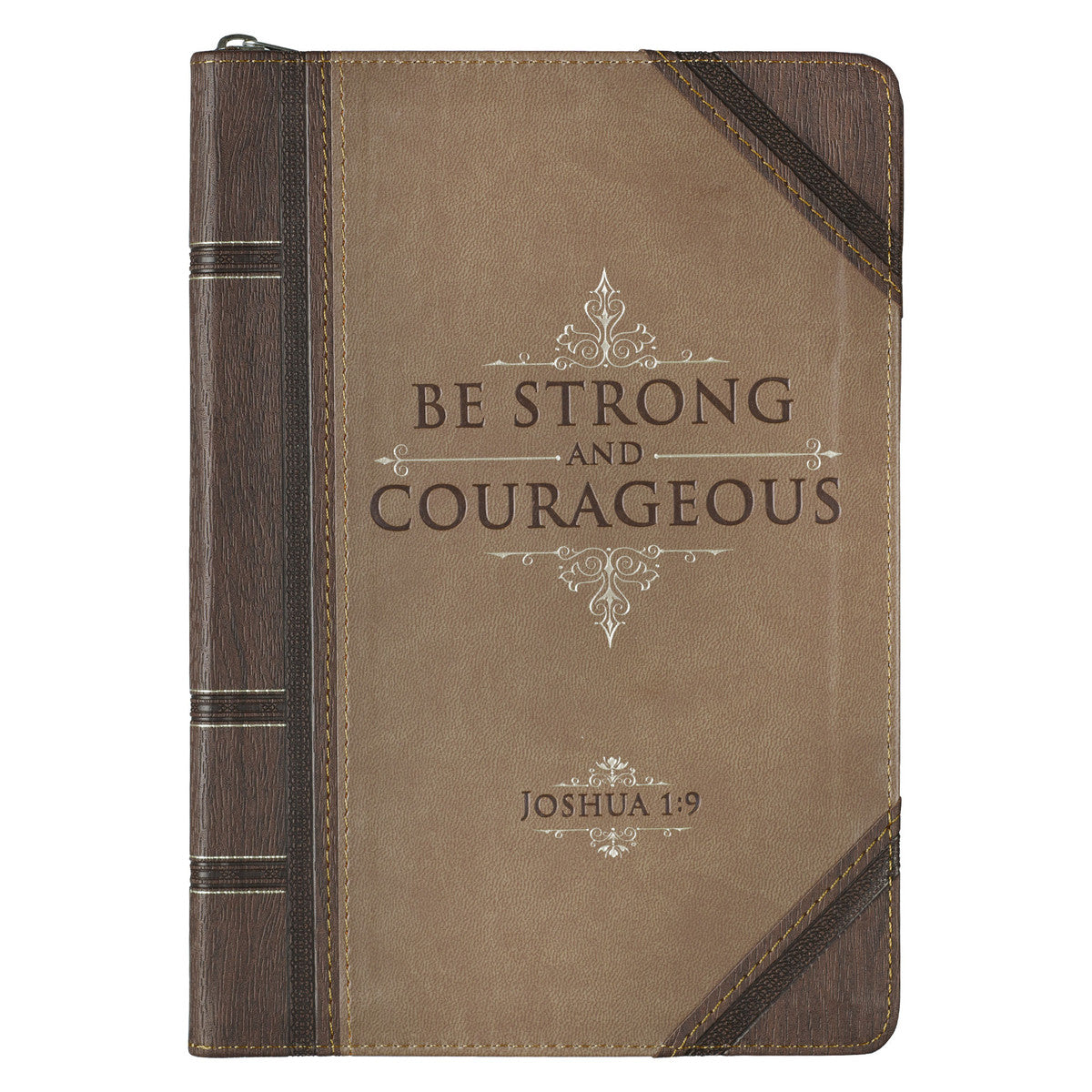 Be Strong and Courageous Faux Leather Journal with Zipper - Unique Catholic Gifts