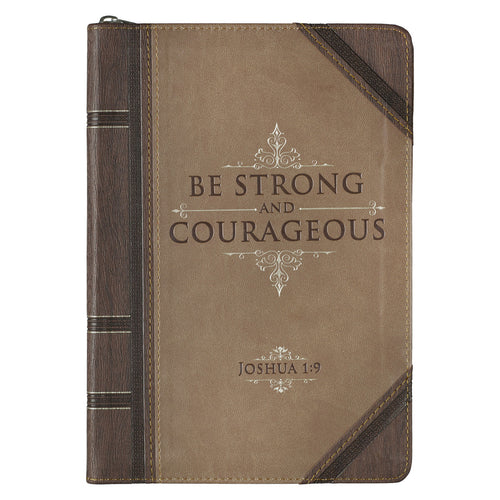 Be Strong and Courageous Faux Leather Journal with Zipper - Unique Catholic Gifts