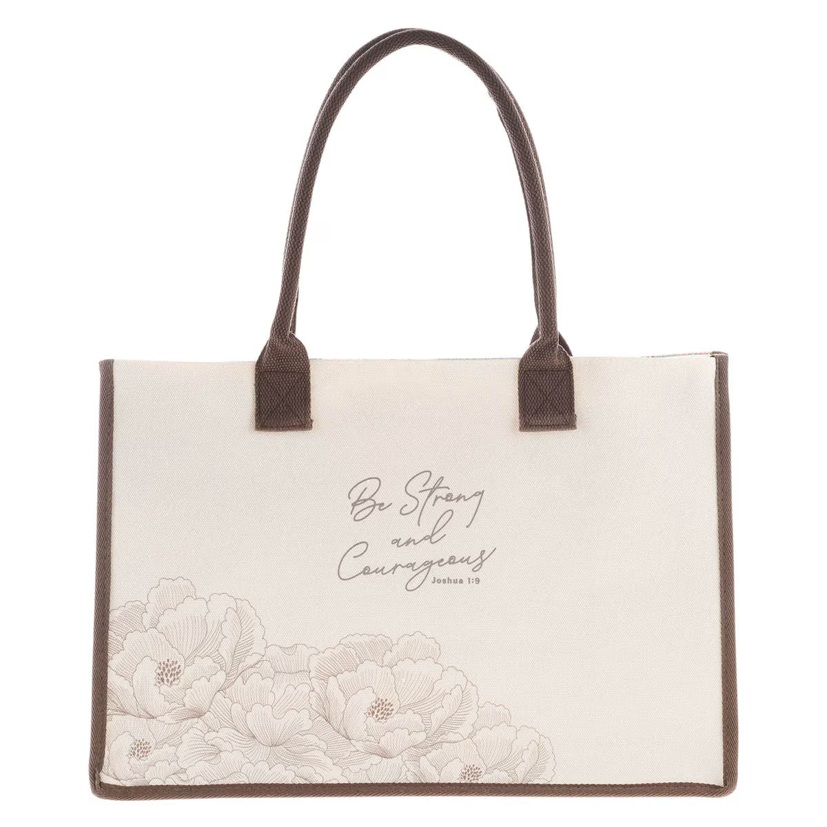 Be Strong and Courageous Floral Canvas Tote Bag - Joshua 1:9