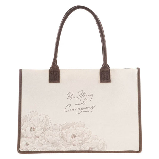 Be Strong and Courageous Floral Canvas Tote Bag - Joshua 1:9