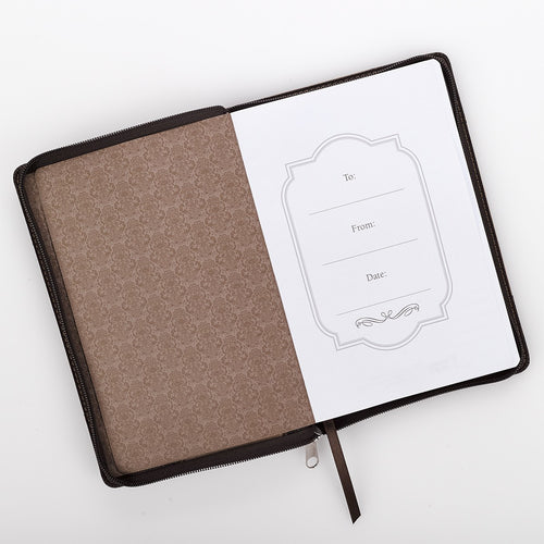 Be Strong and Courageous Faux Leather Journal with Zipper - Unique Catholic Gifts