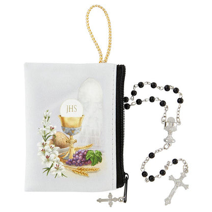 Black First Holy Communion Rosary with Black Crucifix