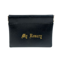 Black Vinyl Leatherette Rosary Pouch (Squeeze open and Snaps Closed) - Unique Catholic Gifts