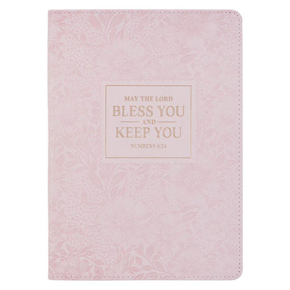 Bless and Keep You Blush Bloom Faux Leather Classic Journal - Numbers 6:24