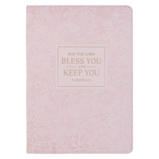 Bless and Keep You Blush Bloom Faux Leather Classic Journal - Numbers 6:24