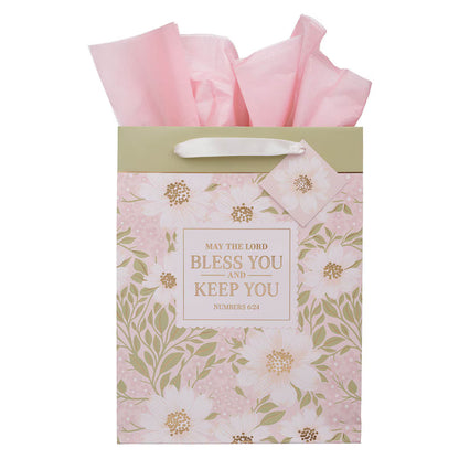 Bless and Keep You Blush Bloom Large Portrait Gift Bag - Numbers 6:24